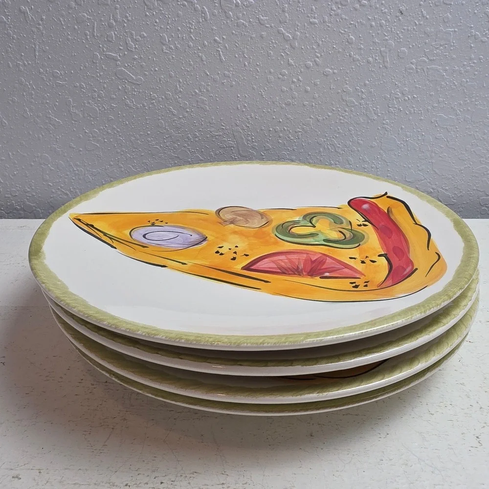 Tabletops Unlimited Kitchen Prep 201 Pizza Slice Dinner Plates Set‎ of 4 Ceramic
